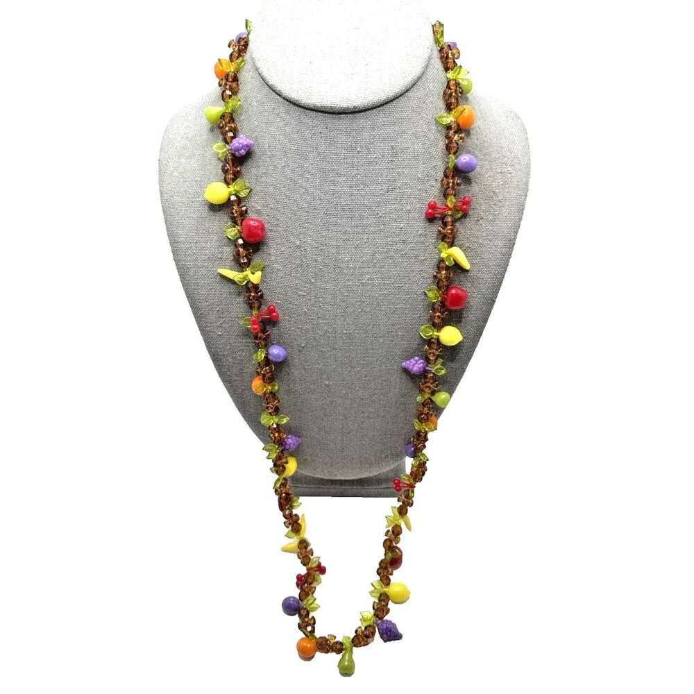 Vintage Fruit Salad Necklace Lucite Grapes Cherries Bananas Lemons Oranges 34